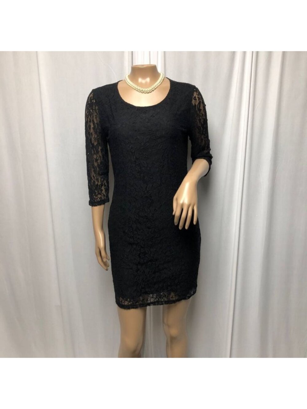 Mac and Jac Black Lace Dress Womens Size Large Stretch Lined Sheer Short Bodycon